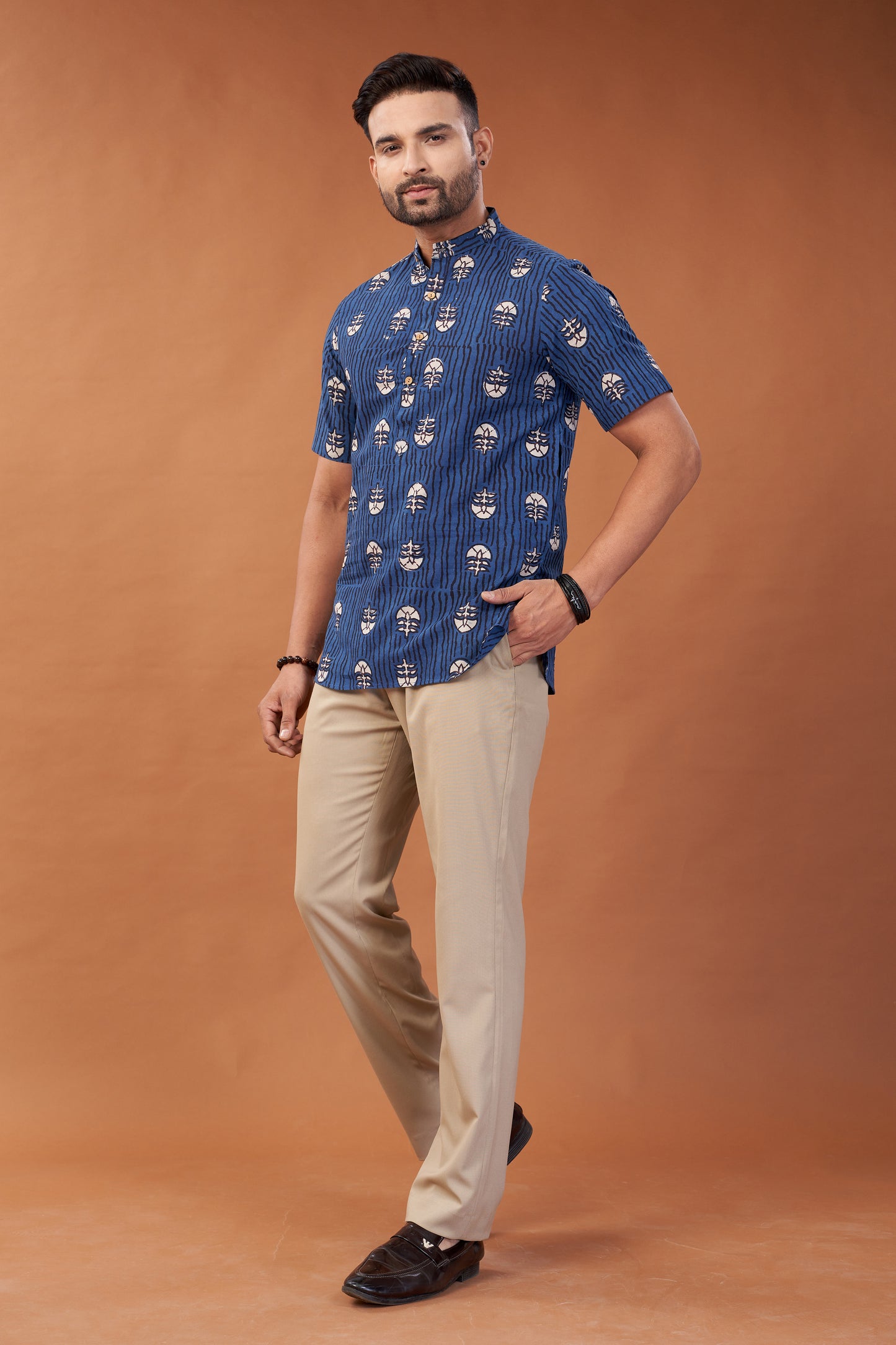 Ajrakh Blue Kurta T-Shirt - Dedhia House