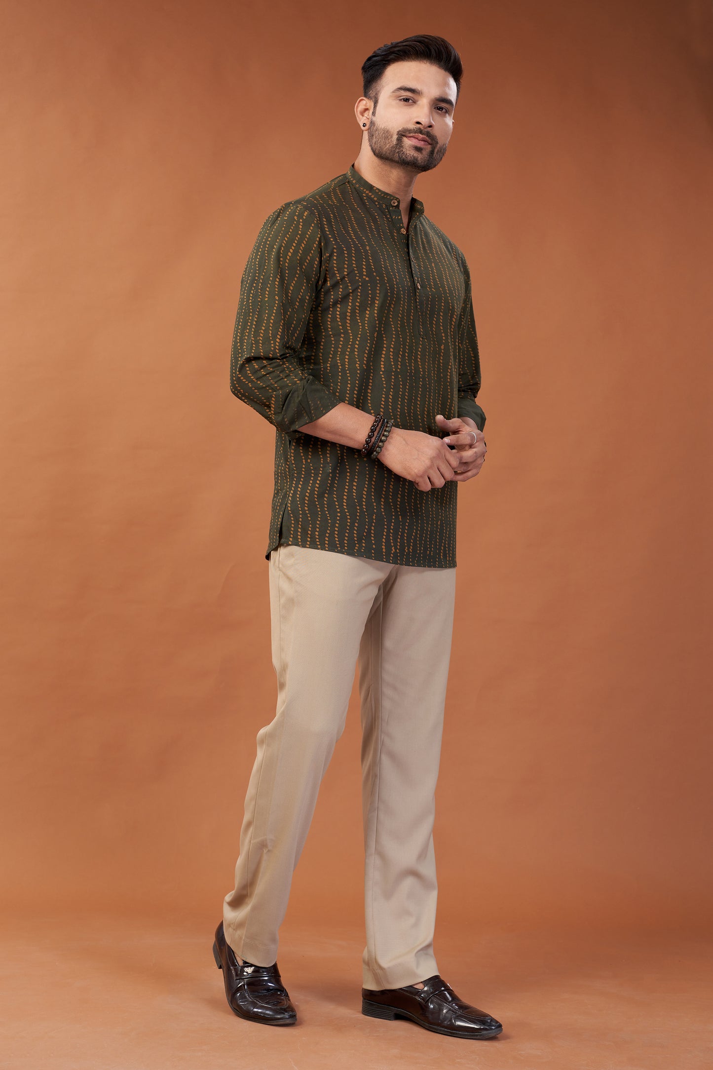 Ajrakh Dark Green Kurta Shirt - Dedhia House