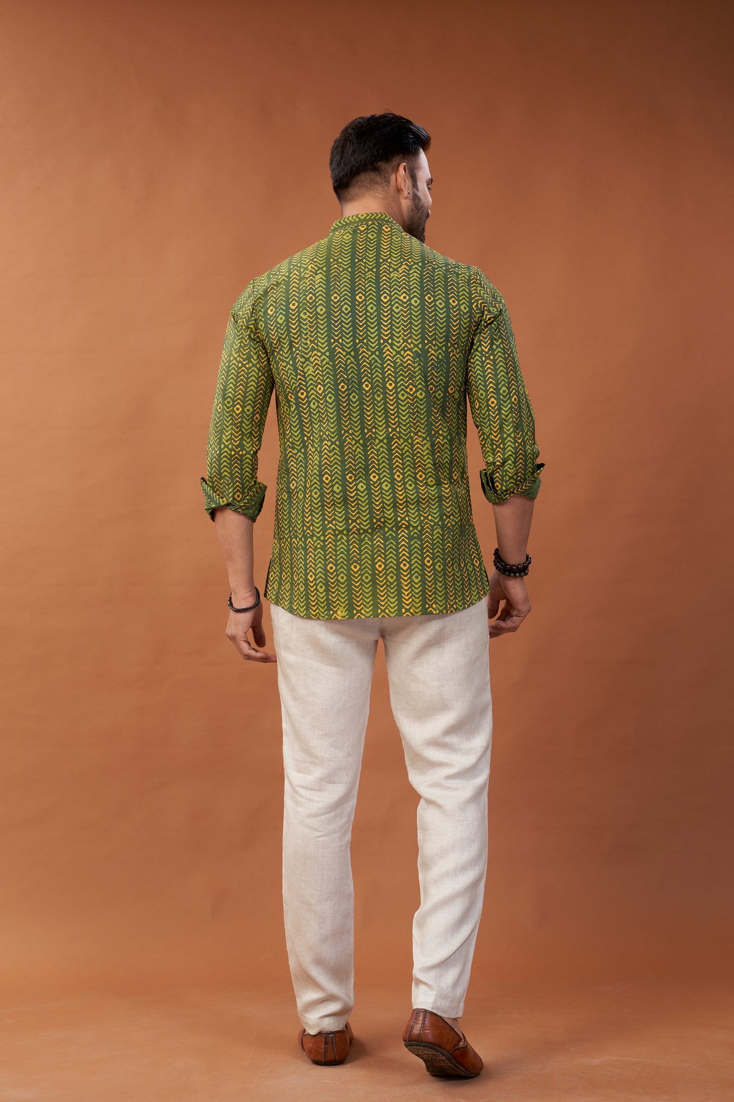 Ajrakh Green Kurta Shirt - Dedhia House