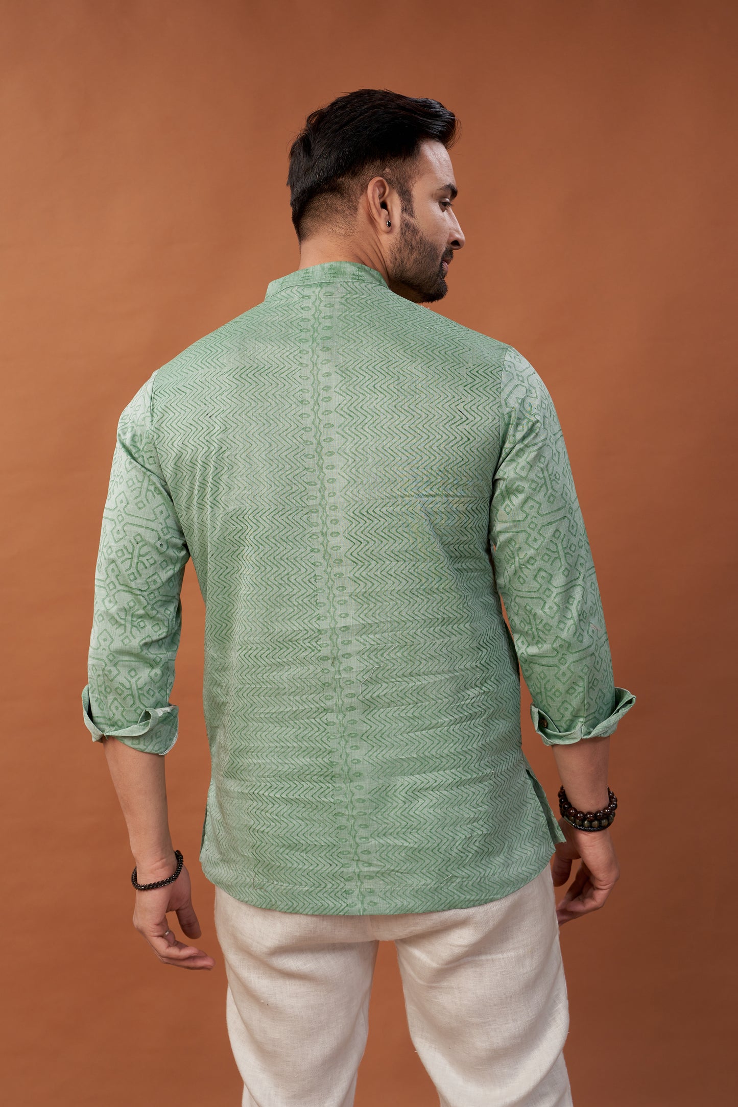 Short Block Printed Green Kurta - Dedhia House