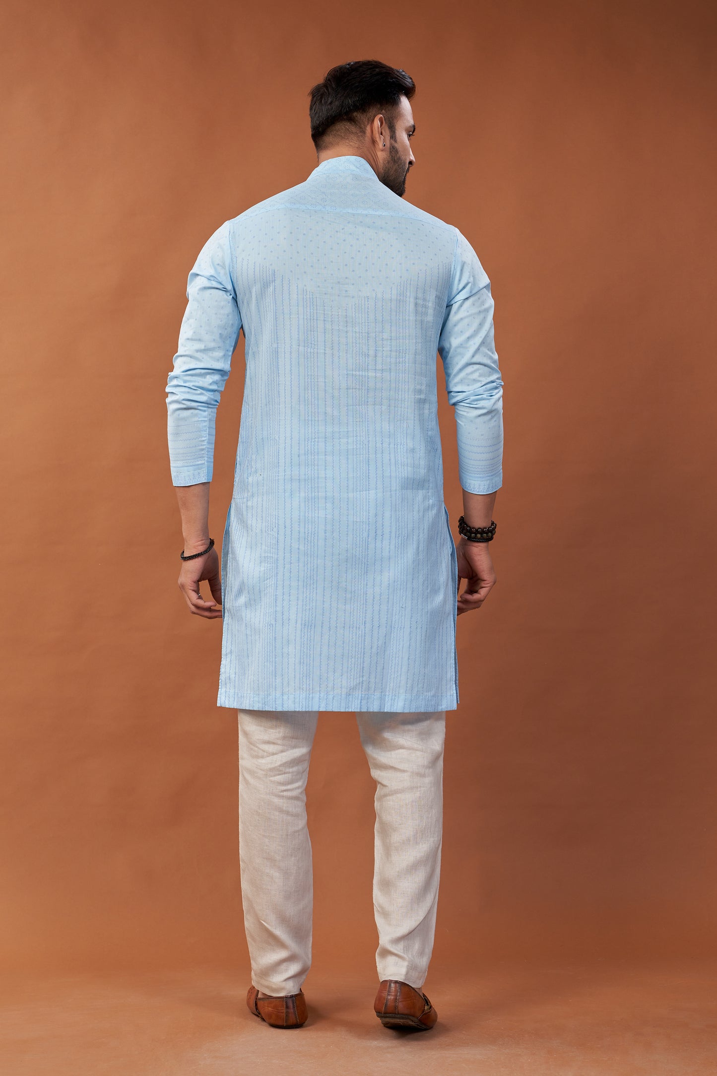Cotton Blue Long Kurta - Dedhia House