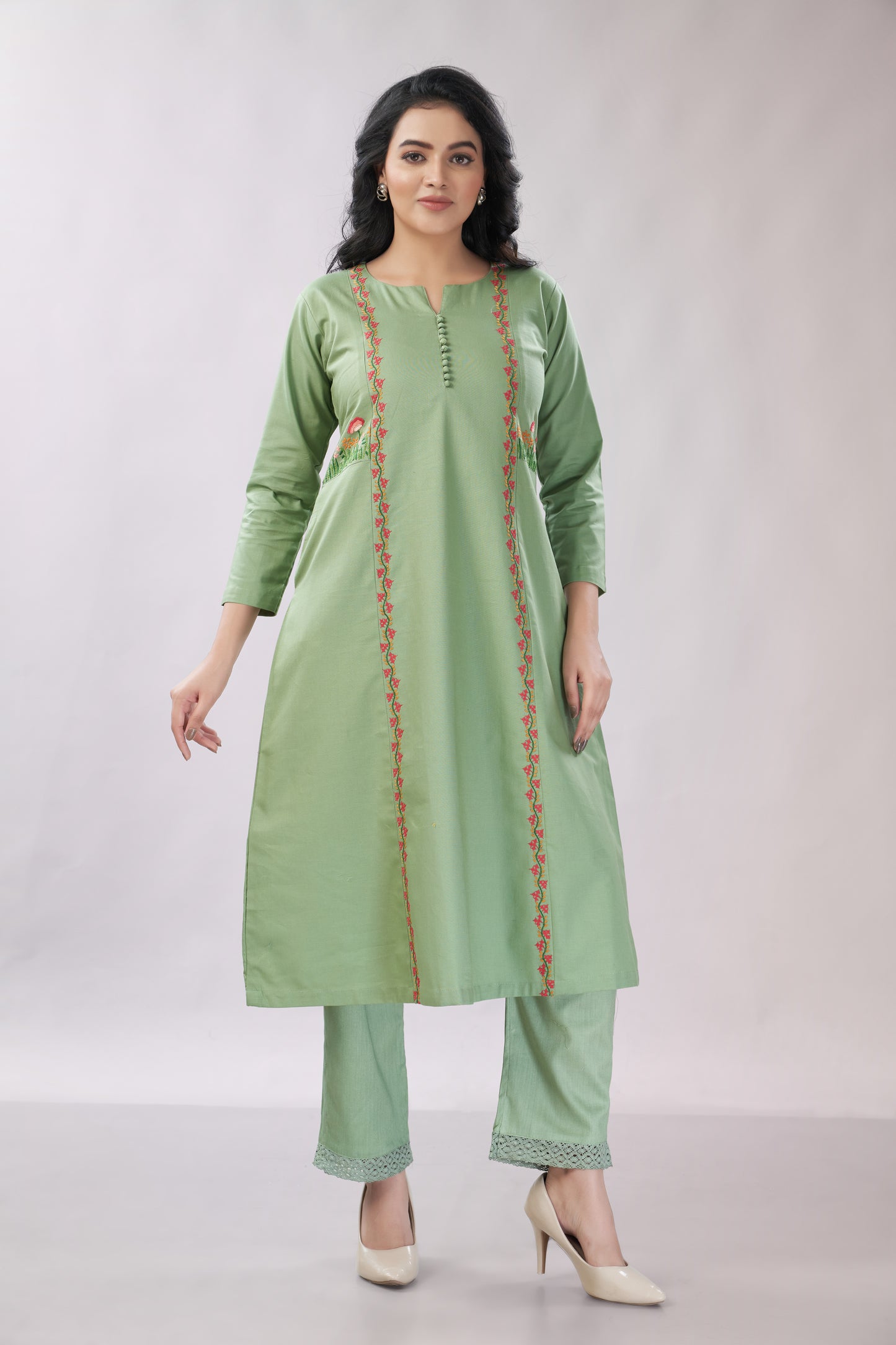Cotton co-ord set with hand embroidery - Dedhia House