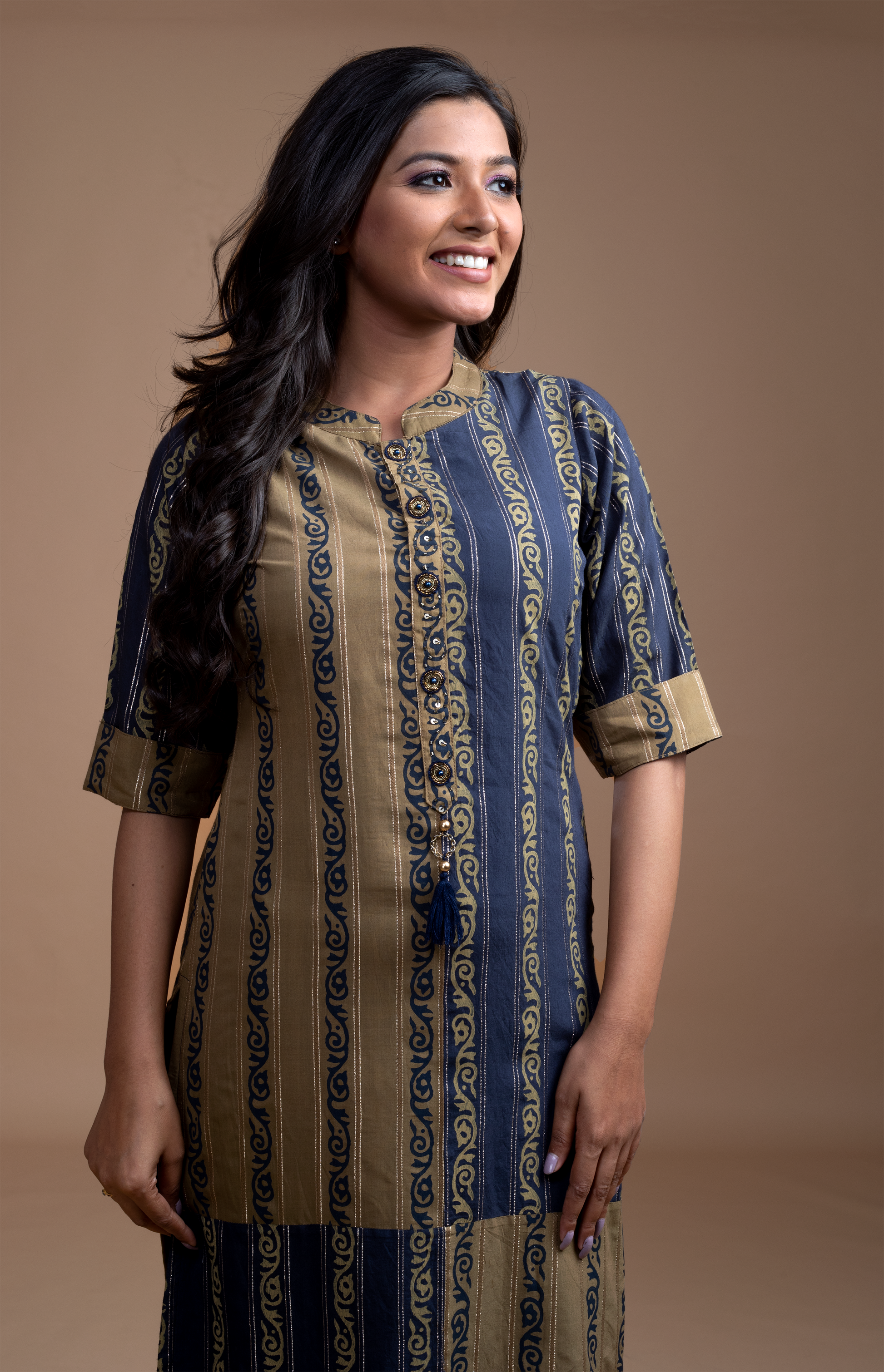 Silk block printed kurti - Dedhia House