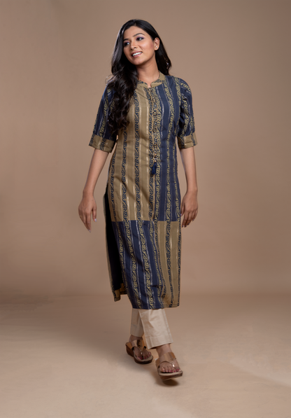 Silk block printed kurti - Dedhia House