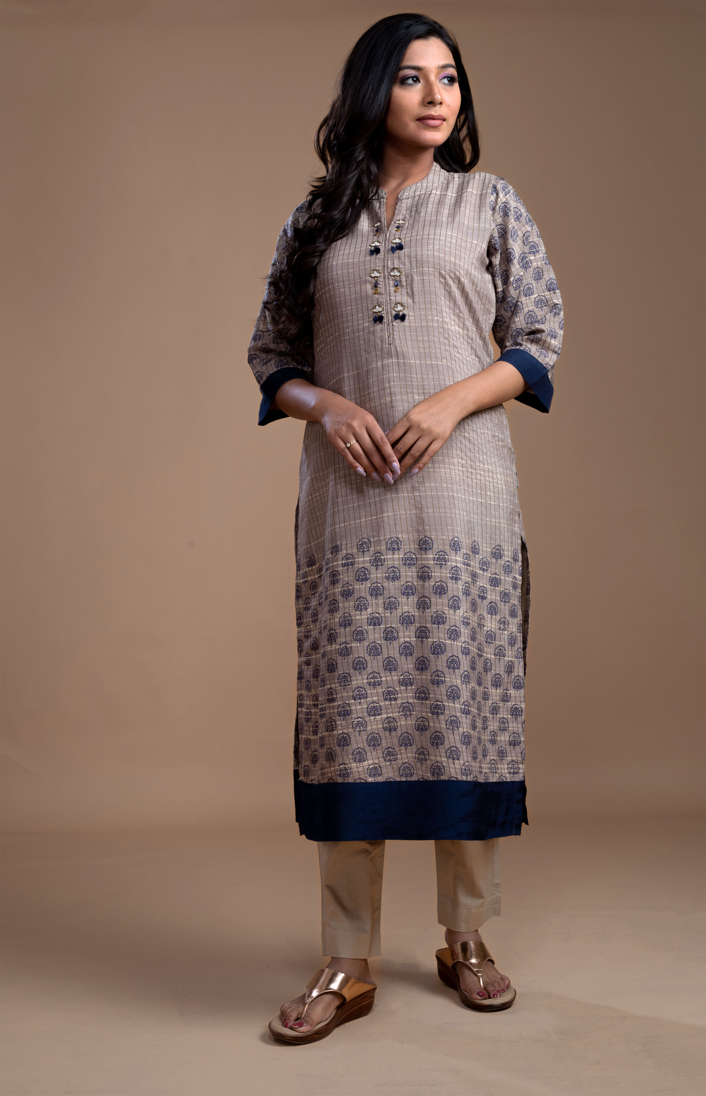 Block printed Silk kurti - Dedhia House