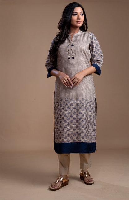 Block printed Silk kurti - Dedhia House