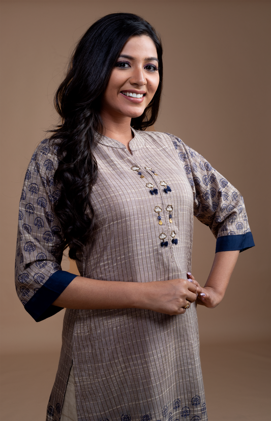 Block printed Silk kurti - Dedhia House