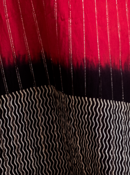 Block printed kurta detailed with embroidary and zari work - Dedhia House