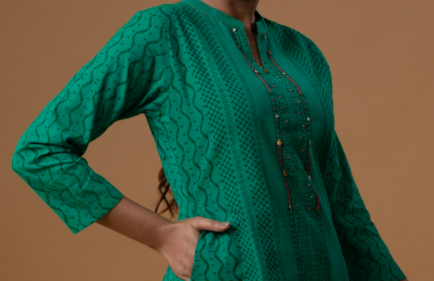 Cotton block printed kurti - Dedhia House