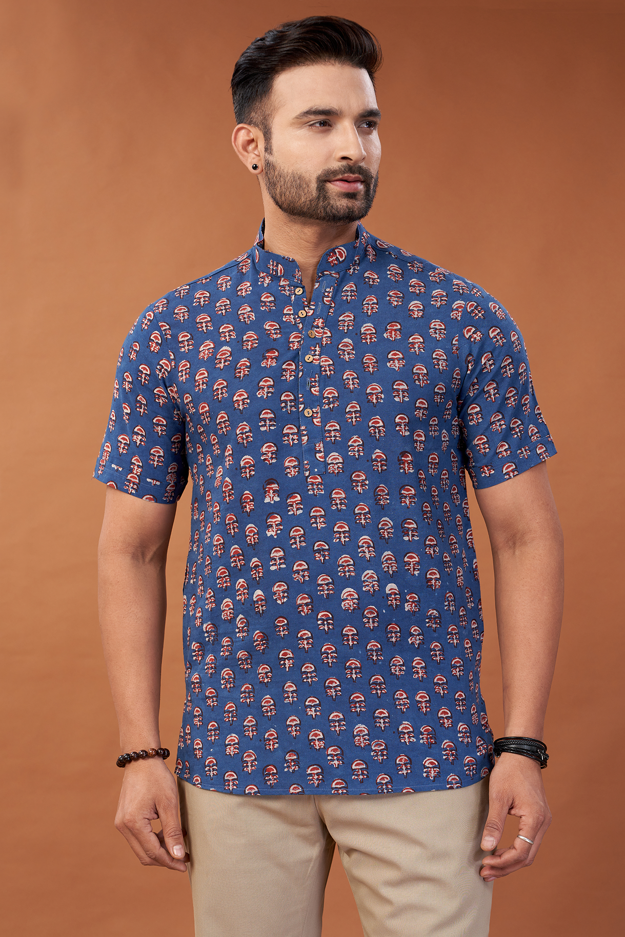 Ajrakh Blue Abstract Kurta T-Shirt - Dedhia House