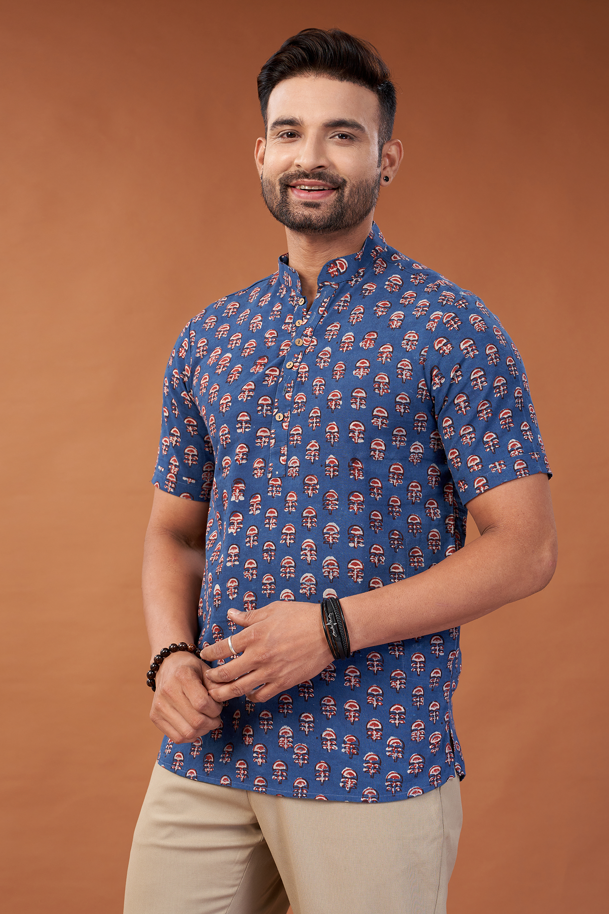 Ajrakh Blue Abstract Kurta T-Shirt - Dedhia House