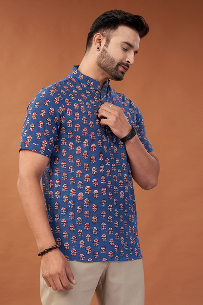 Ajrakh Blue Abstract Kurta T-Shirt - Dedhia House
