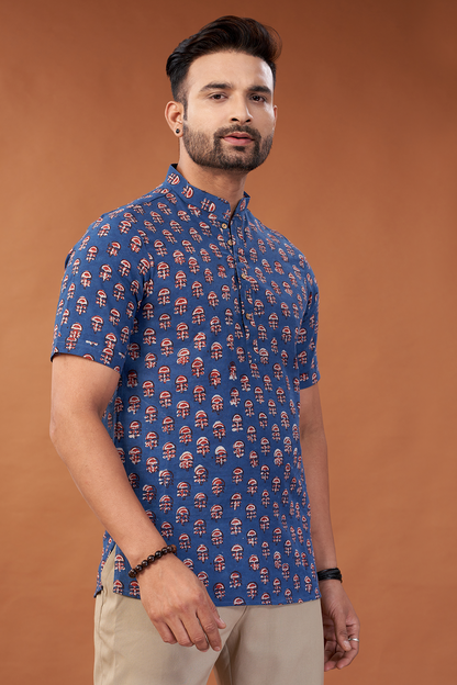 Ajrakh Blue Abstract Kurta T-Shirt - Dedhia House