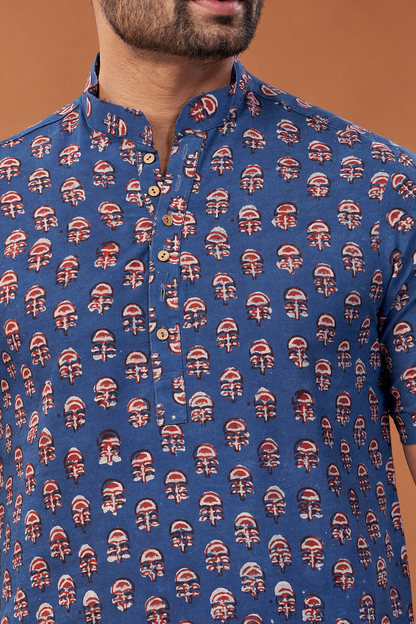 Ajrakh Blue Abstract Kurta T-Shirt - Dedhia House