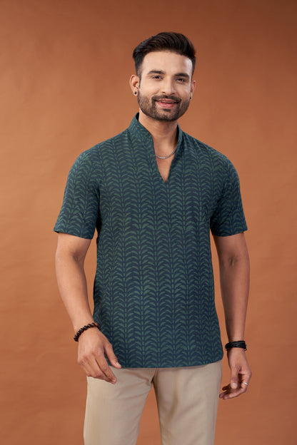 Ajrakh Green Kurta T-Shirt - Dedhia House
