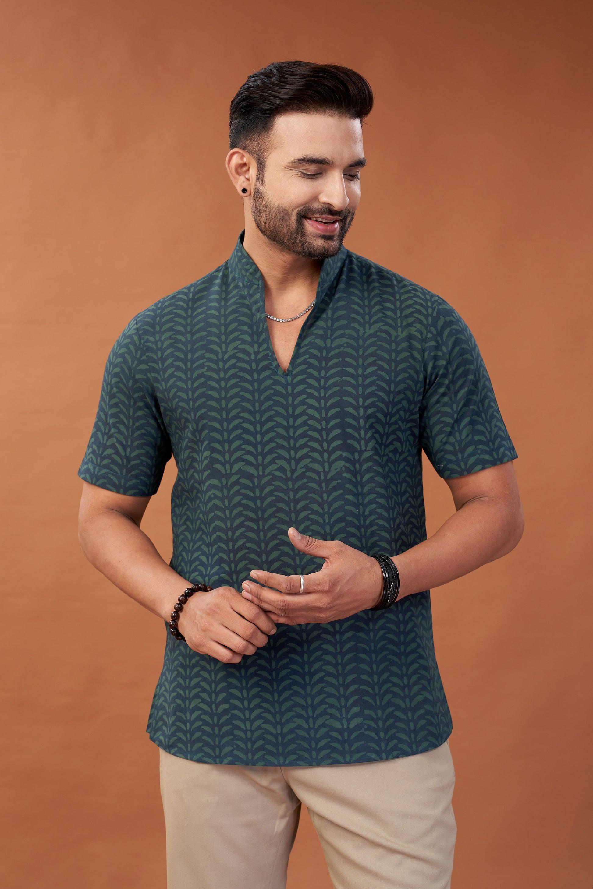 Ajrakh Green Kurta T-Shirt - Dedhia House