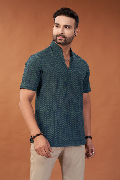 Ajrakh Green Kurta T-Shirt - Dedhia House