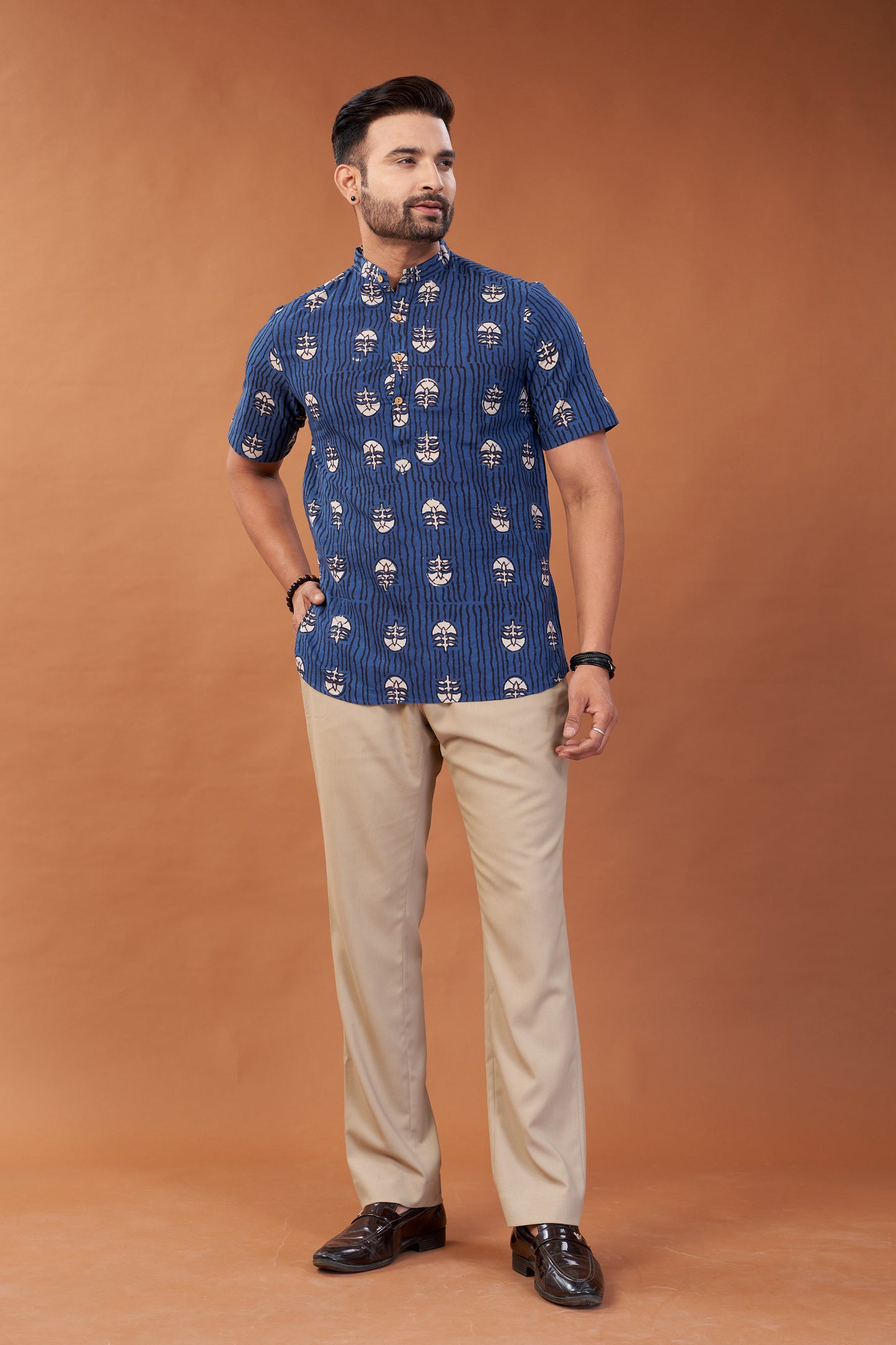 Ajrakh Blue Kurta T-Shirt - Dedhia House