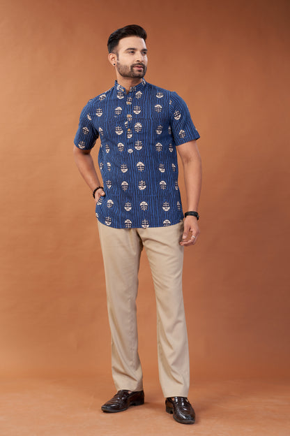 Ajrakh Blue Kurta T-Shirt - Dedhia House