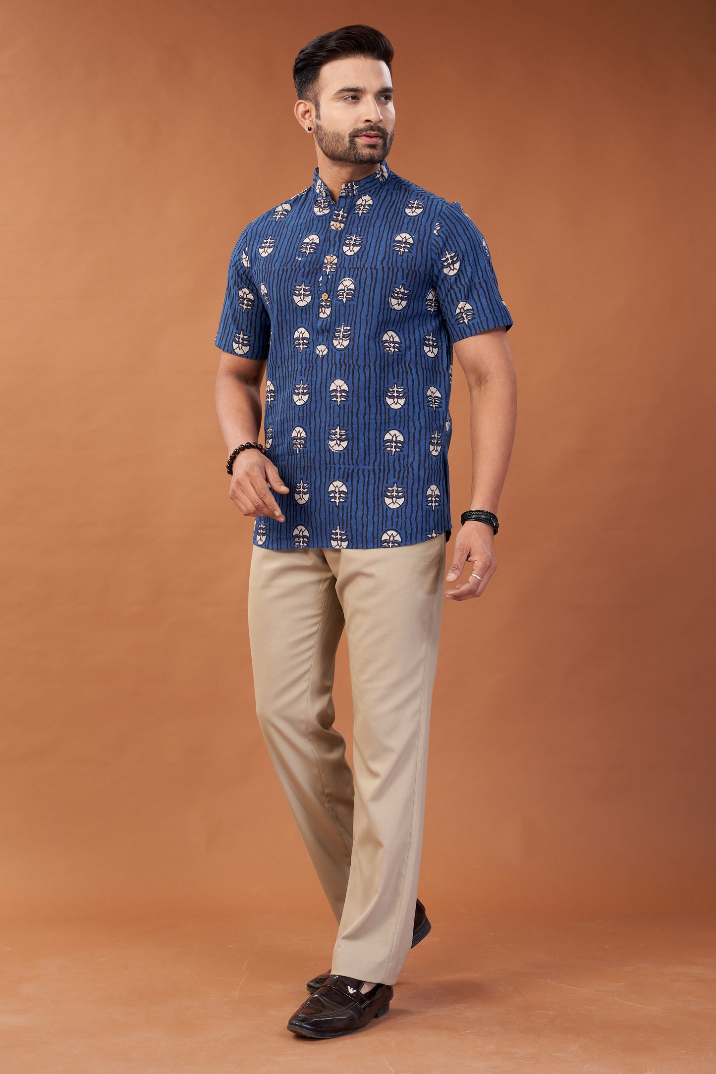 Ajrakh Blue Kurta T-Shirt - Dedhia House