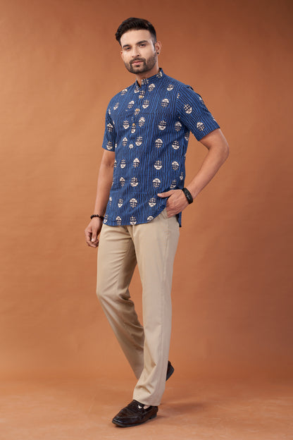 Ajrakh Blue Kurta T-Shirt - Dedhia House