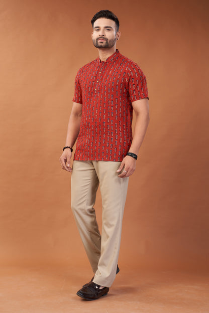 Ajrakh Short Kurta T-Shirt - Dedhia House