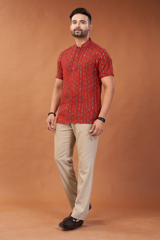 Ajrakh Short Kurta T-Shirt - Dedhia House