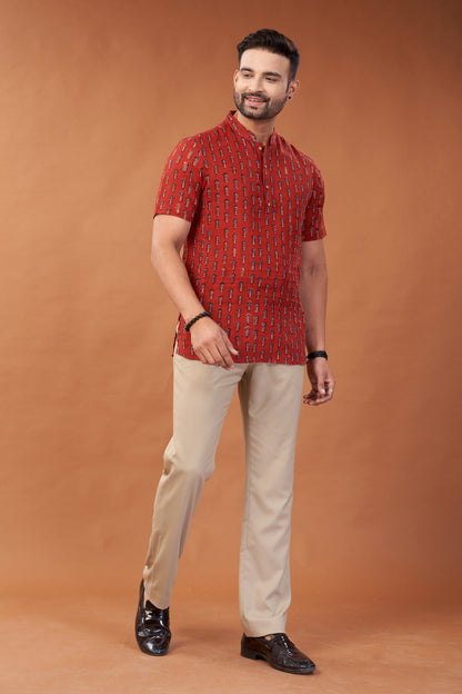 Ajrakh Short Kurta T-Shirt - Dedhia House