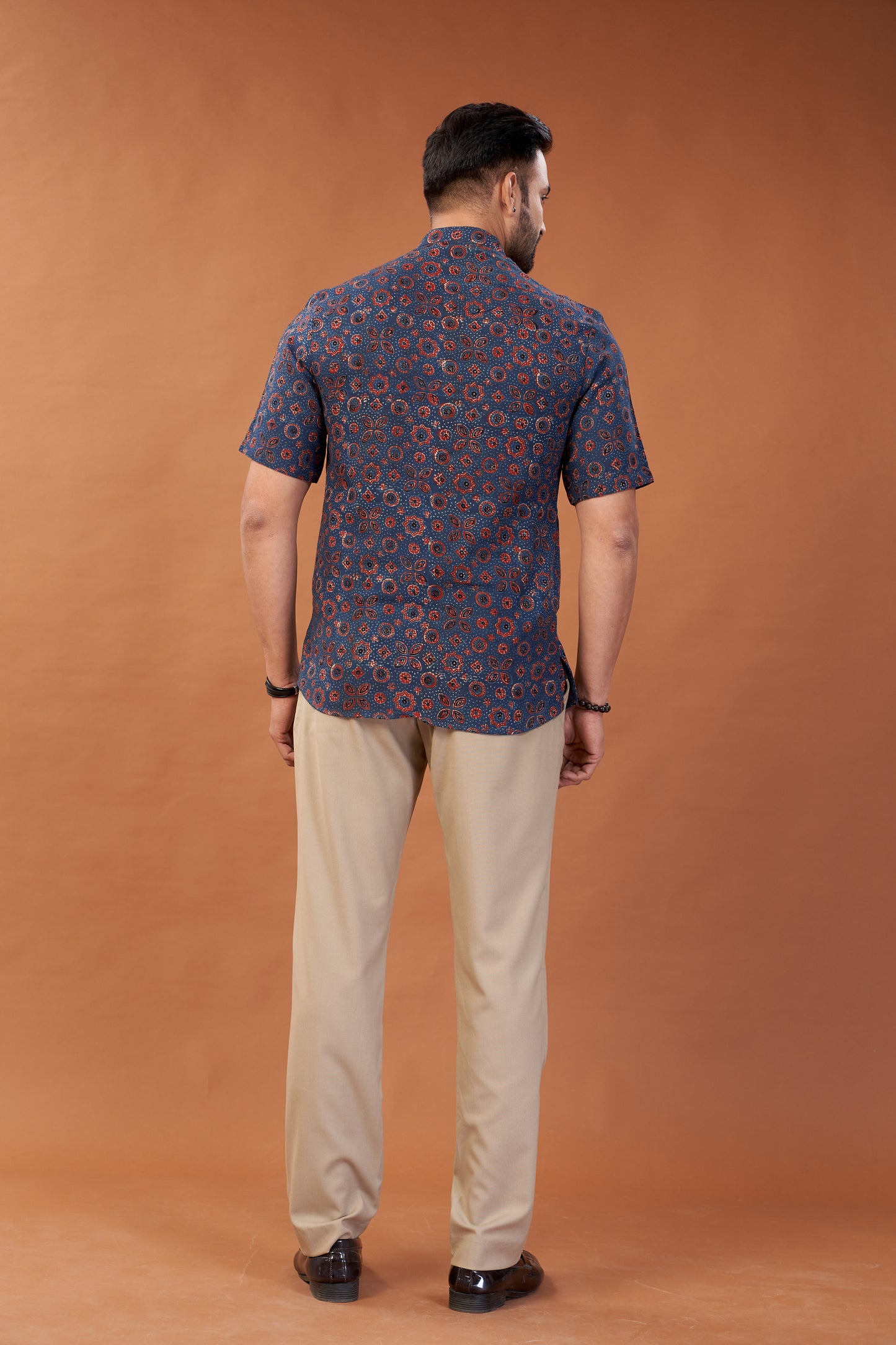 Ajrakh Red on Blue print Kurta T-Shirt - Dedhia House
