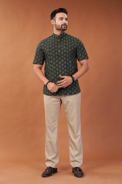 Ajrakh Green Kurta T-Shirt - Dedhia House