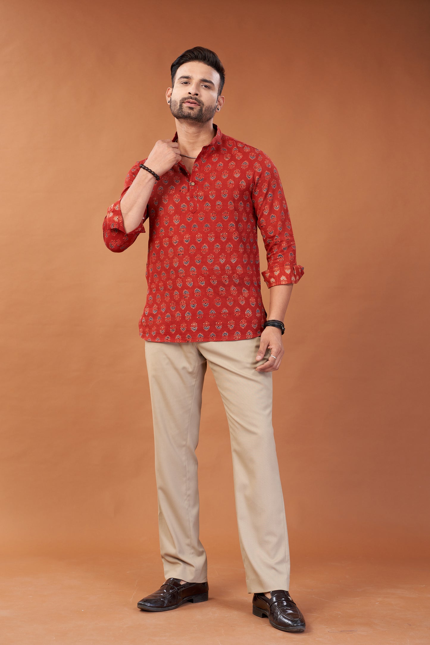 Ajrakh Red Kurta Shirt - Dedhia House