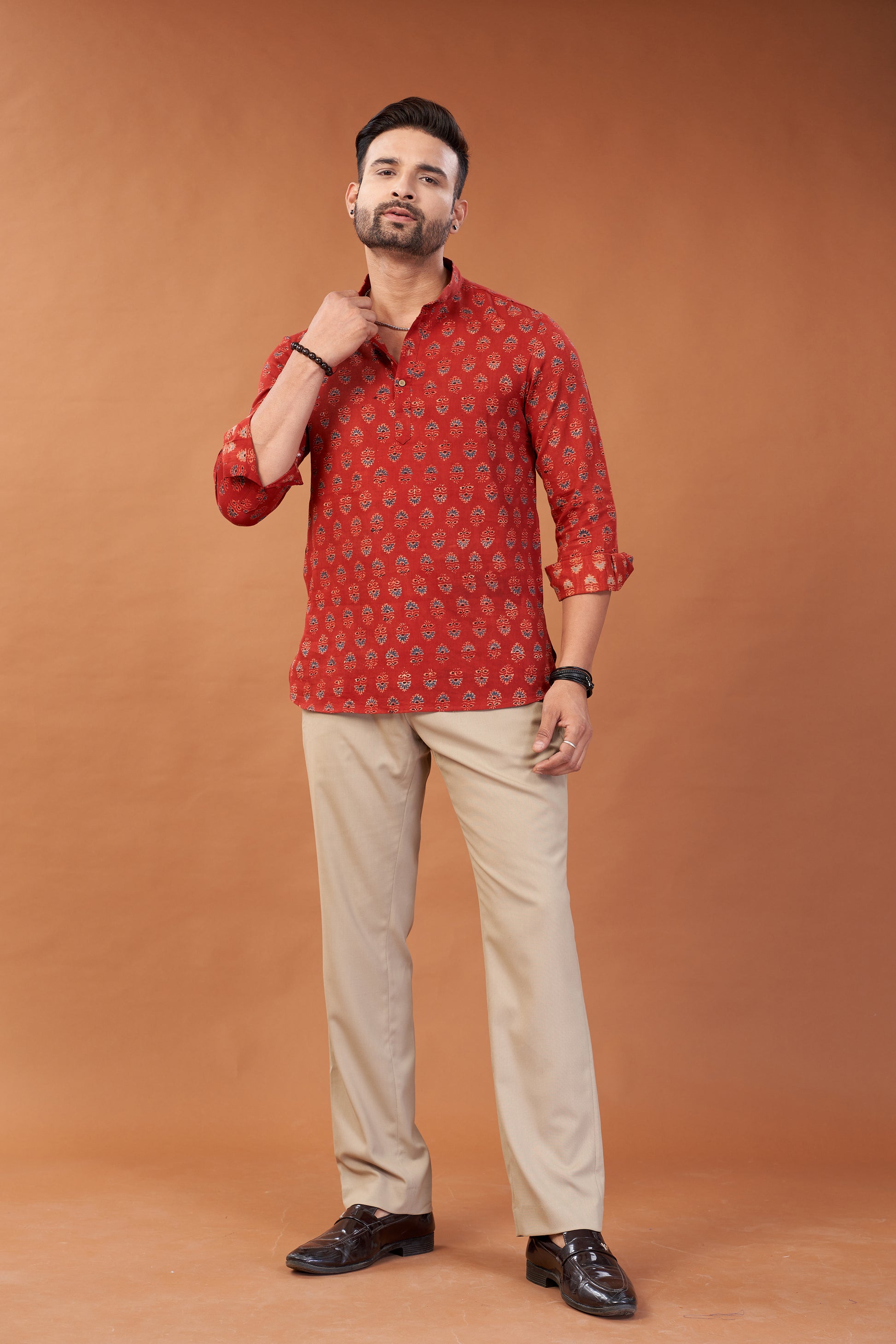 Ajrakh Red Kurta Shirt - Dedhia House