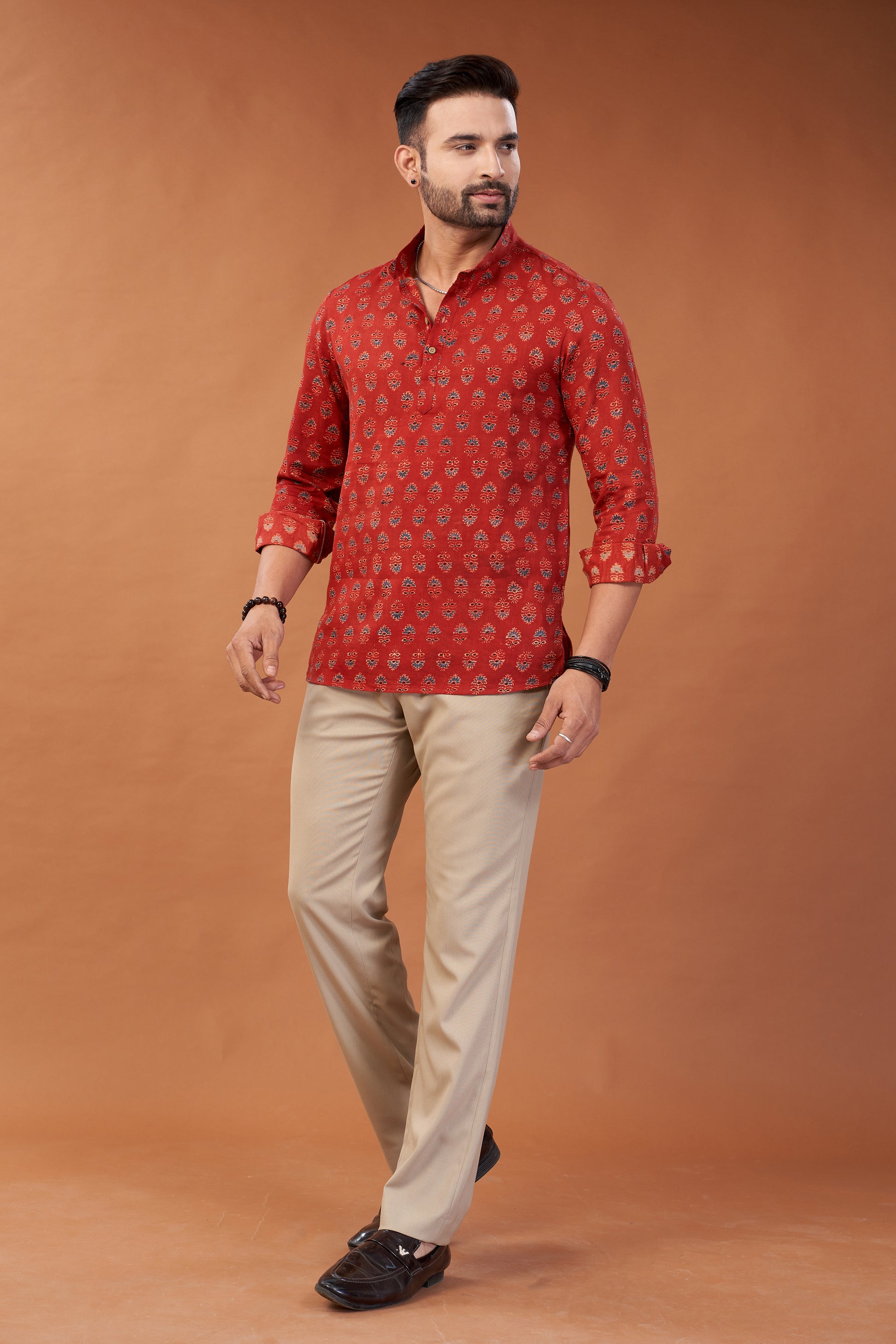 Ajrakh Red Kurta Shirt - Dedhia House