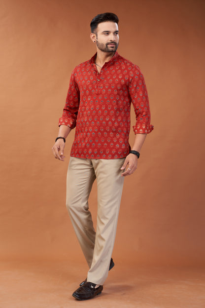 Ajrakh Red Kurta Shirt - Dedhia House
