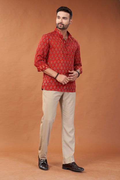 Ajrakh Red Kurta Shirt - Dedhia House