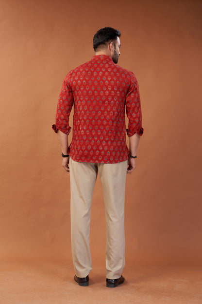 Ajrakh Red Kurta Shirt - Dedhia House