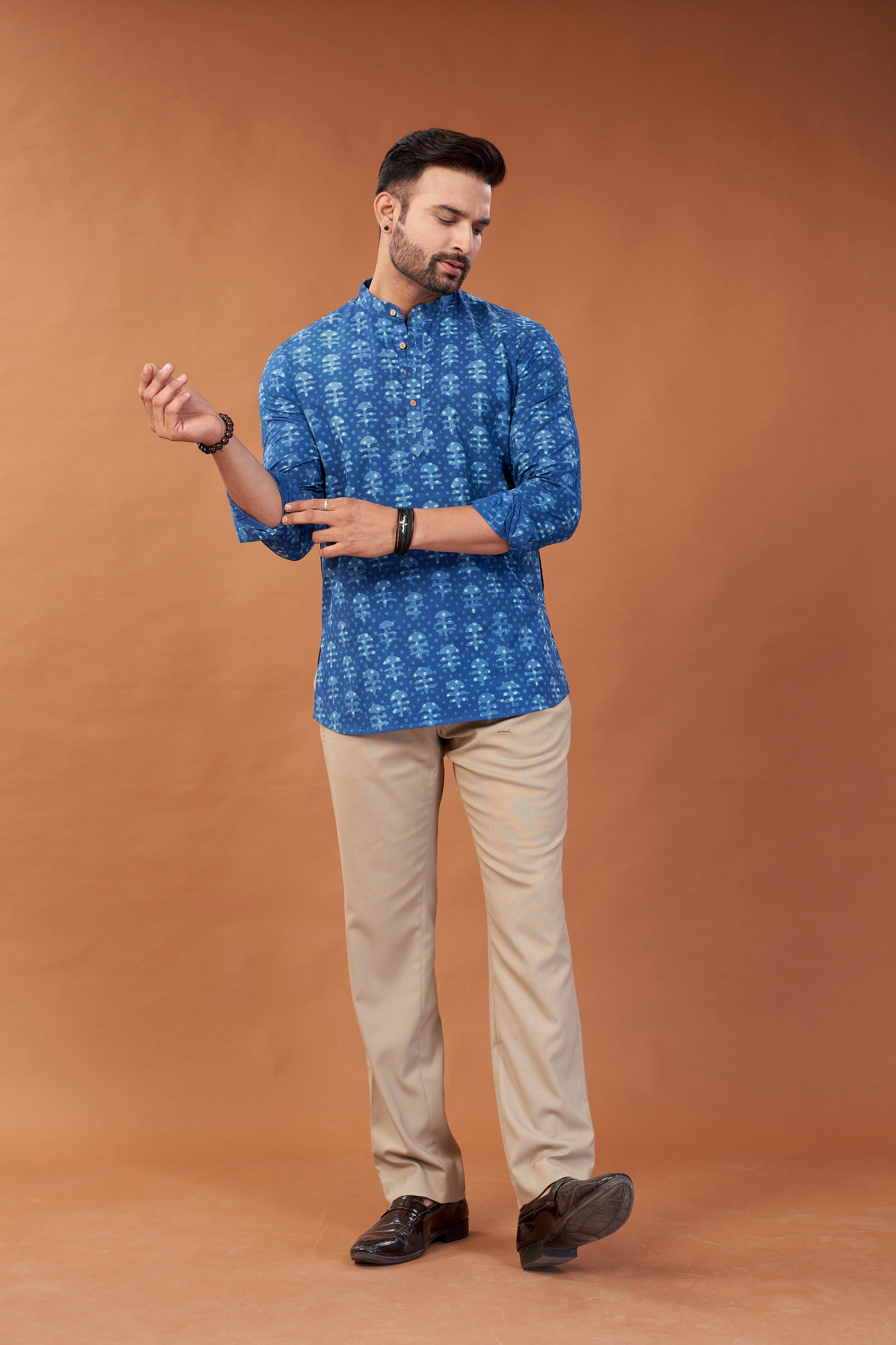 Ajrakh Blue Kurta Shirt - Dedhia House