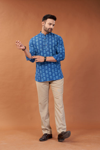 Ajrakh Blue Kurta Shirt - Dedhia House