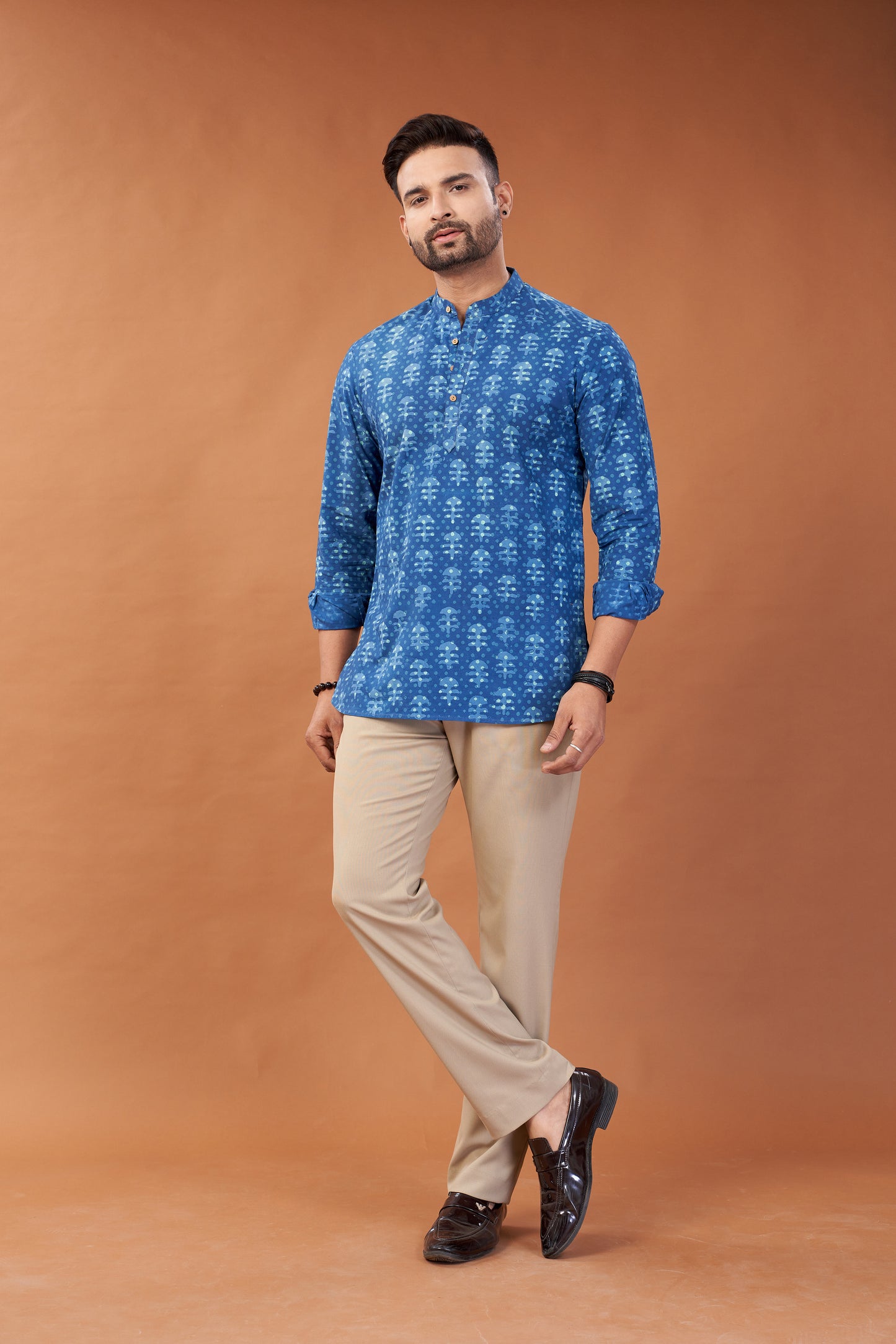Ajrakh Blue Kurta Shirt - Dedhia House