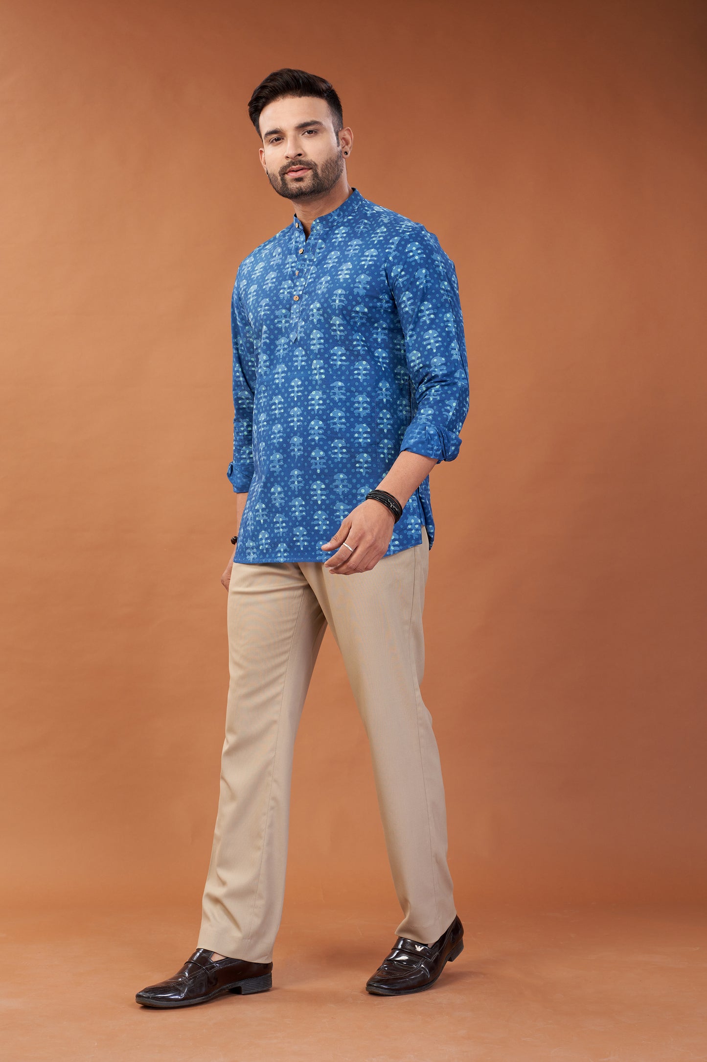 Ajrakh Blue Kurta Shirt - Dedhia House