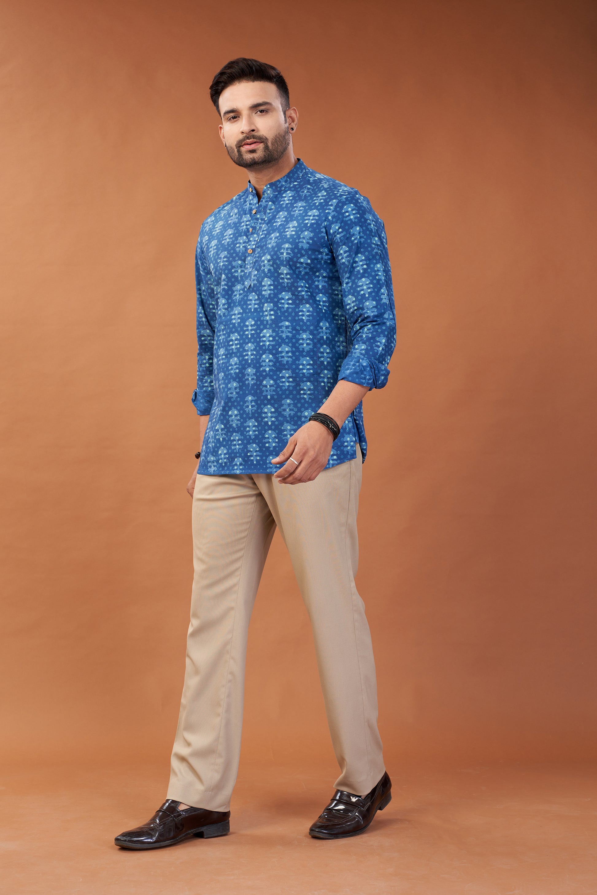 Ajrakh Blue Kurta Shirt - Dedhia House