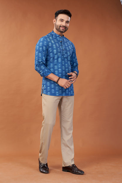 Ajrakh Blue Kurta Shirt - Dedhia House