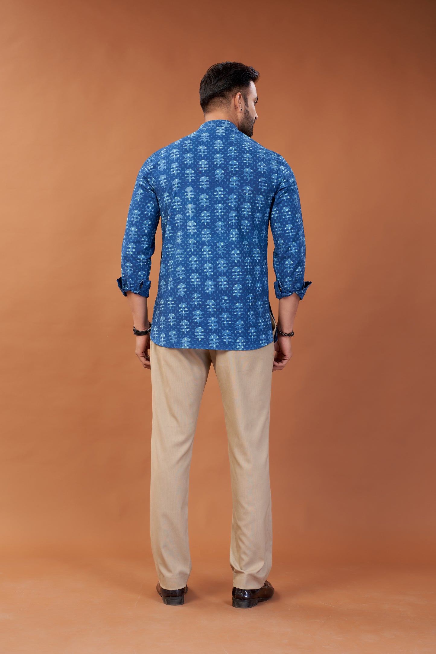Ajrakh Blue Kurta Shirt - Dedhia House