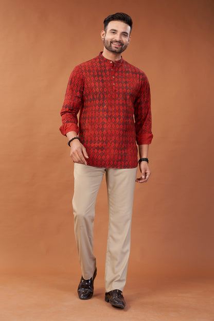 Ajrakh Red Kurta Shirt - Dedhia House