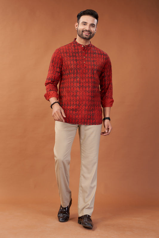 Ajrakh Red Kurta Shirt - Dedhia House