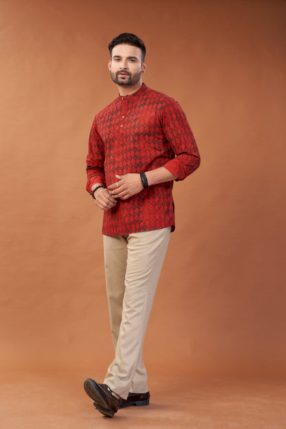 Ajrakh Red Kurta Shirt - Dedhia House