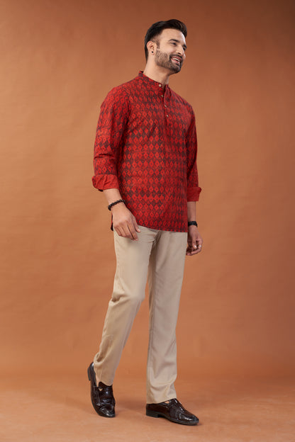 Ajrakh Red Kurta Shirt - Dedhia House