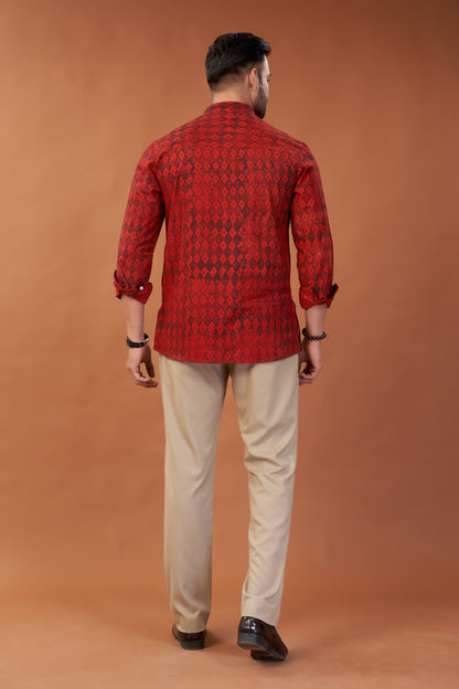 Ajrakh Red Kurta Shirt - Dedhia House