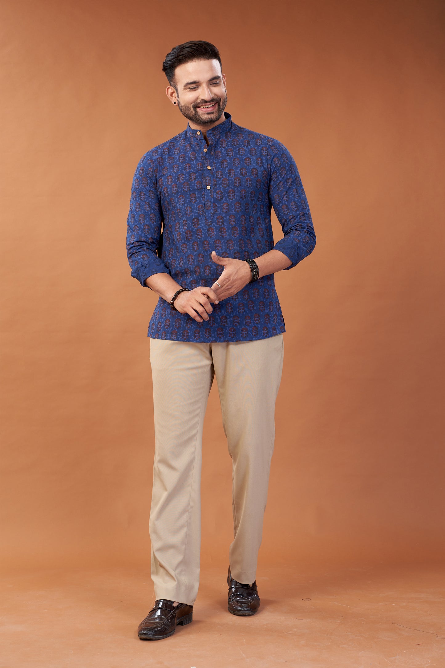 Ajrakh Dark Blue Kurta Shirt - Dedhia House