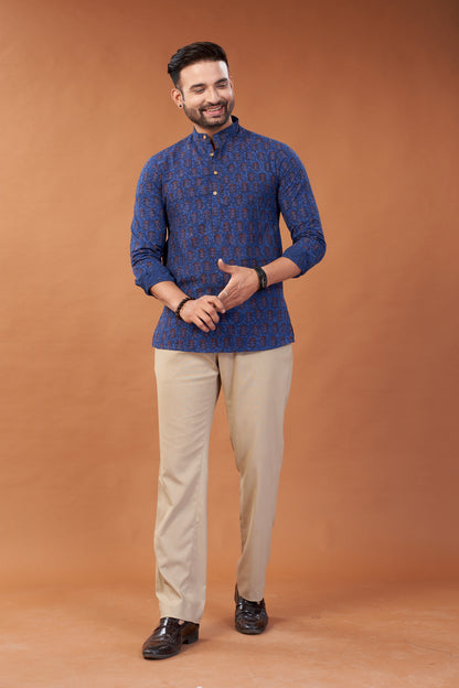 Ajrakh Dark Blue Kurta Shirt - Dedhia House